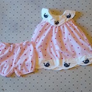 Sophie & Sam Pink Polka Dot Whale-Trim Yoke Dress & Shorts 6 years